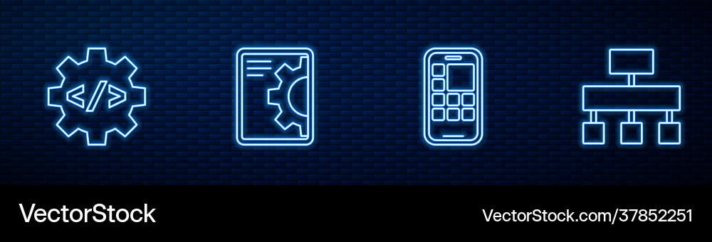 Set line mobile apps front end development web Set line mobile apps front end development web vector image
