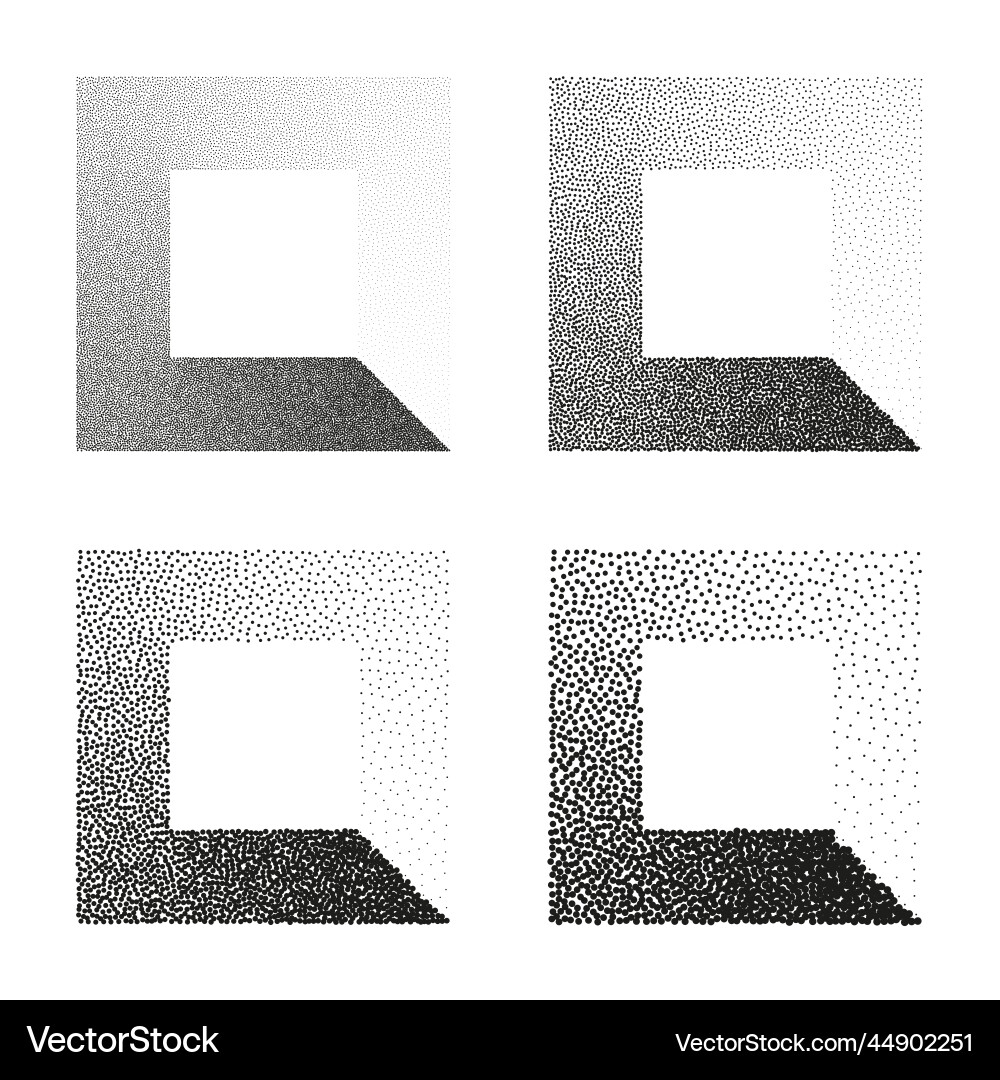 Square shaped dotted objects stipple elements Square shaped dotted objects stipple elements Vector Image
