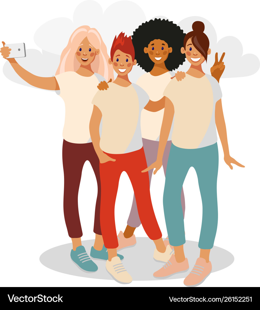 Teenage Mädchen Freunde nehmen Selfie auf Kamera Telefon Teenage Mädchen Freunde nehmen Selfie auf Kamera Telefon vektorbild