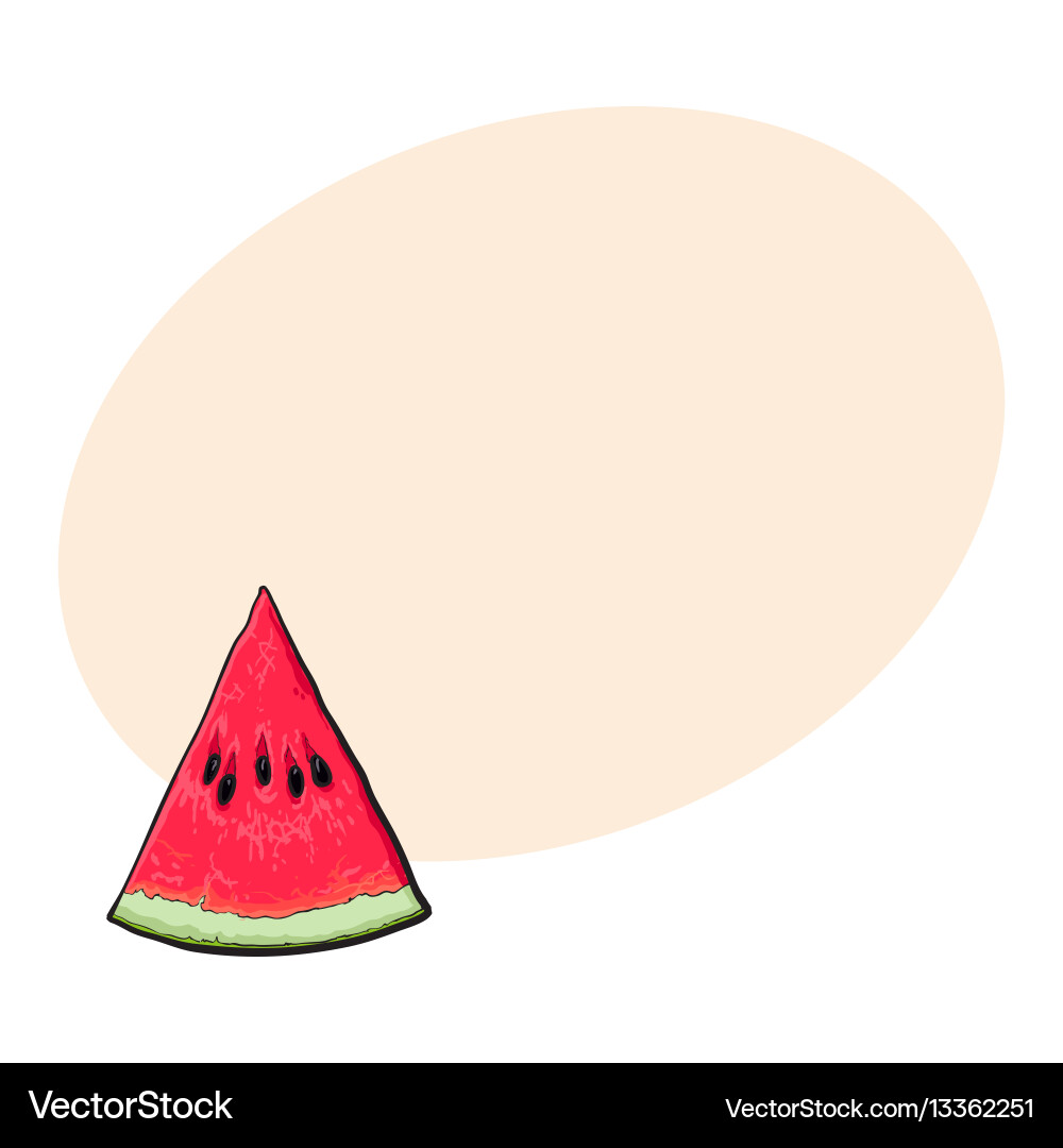 Triangular slice of ripe watermelon sketch style Vector Image