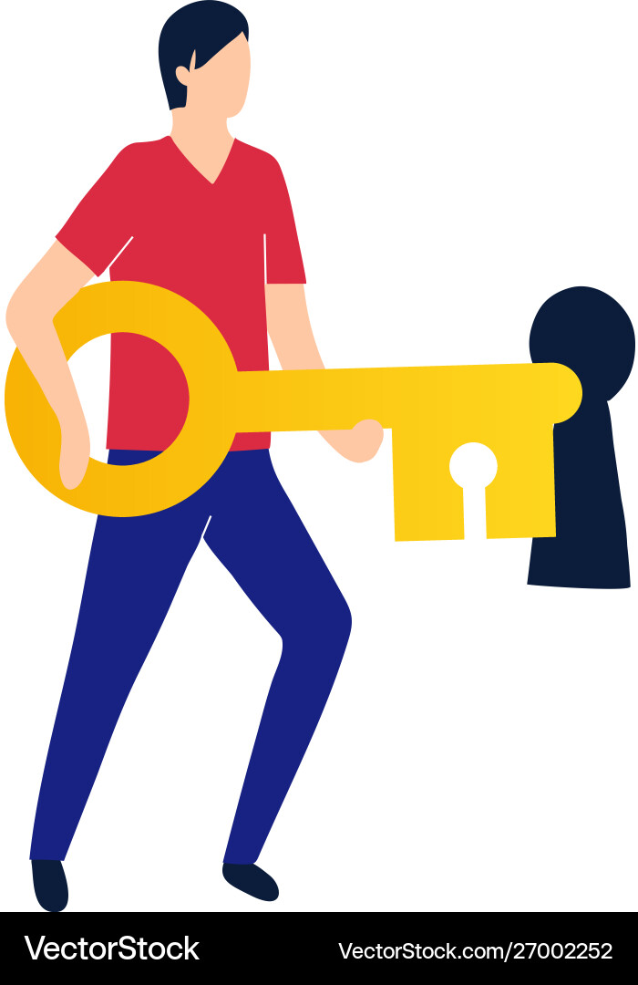A man opens or closes lock with key hacking A man opens or closes lock with key hacking vector image
