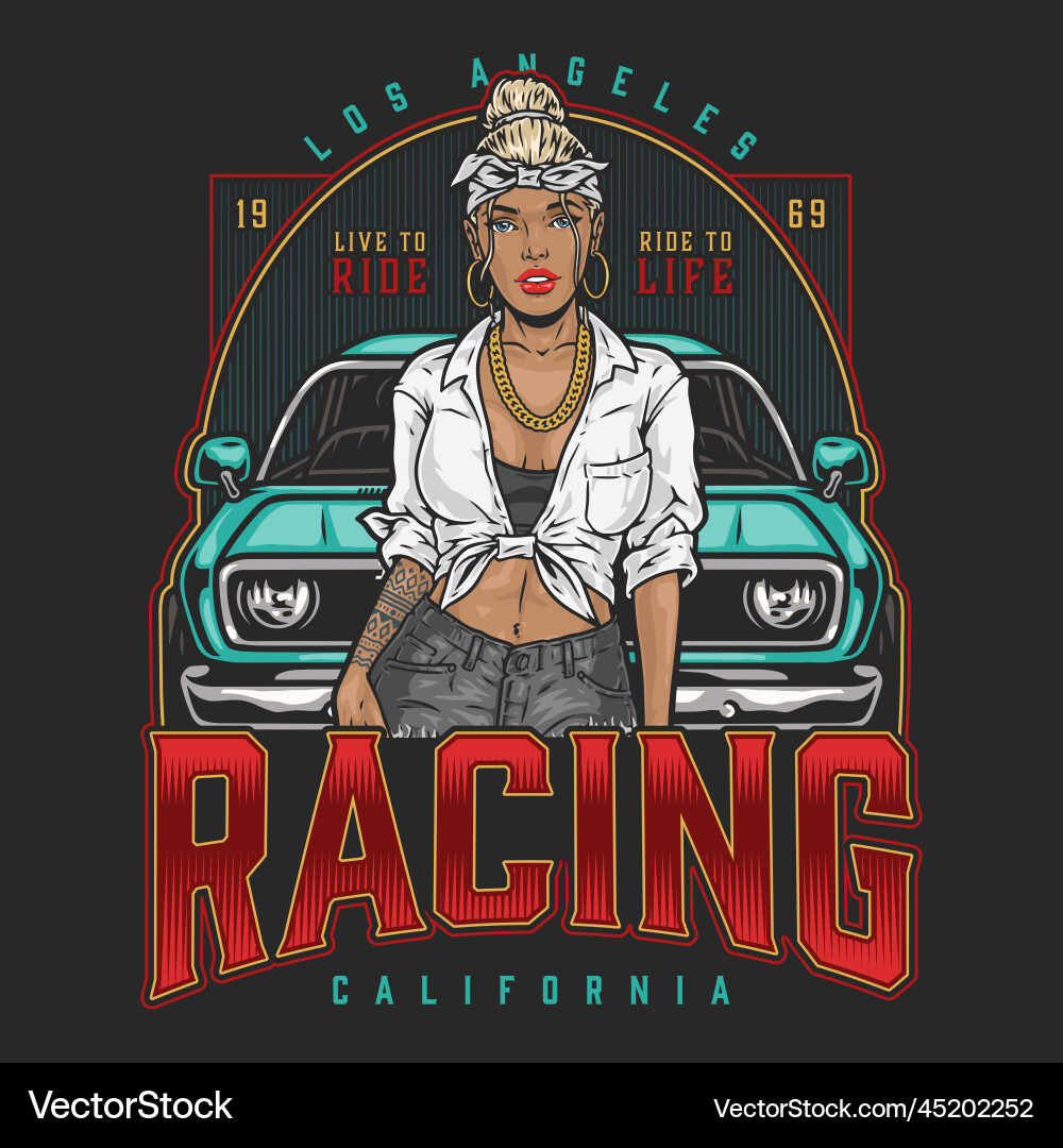 California girl racer colorful flyer California girl racer colorful flyer vector image