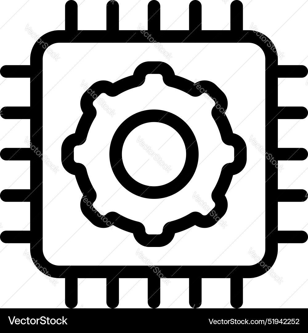 Computer chip icon showing gear for processing vector image