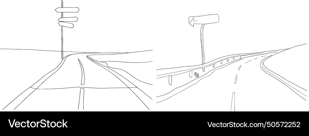 Continuous one line drawing of road direction sign