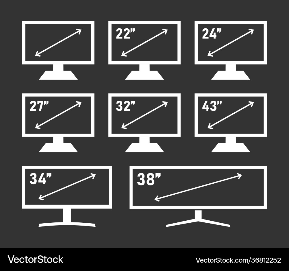 Diagonal screen size in inches display different Vector Image