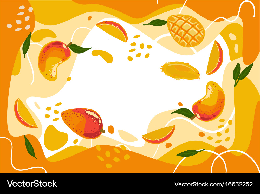 Frame with various mango doodles Frame with various mango doodles vector image