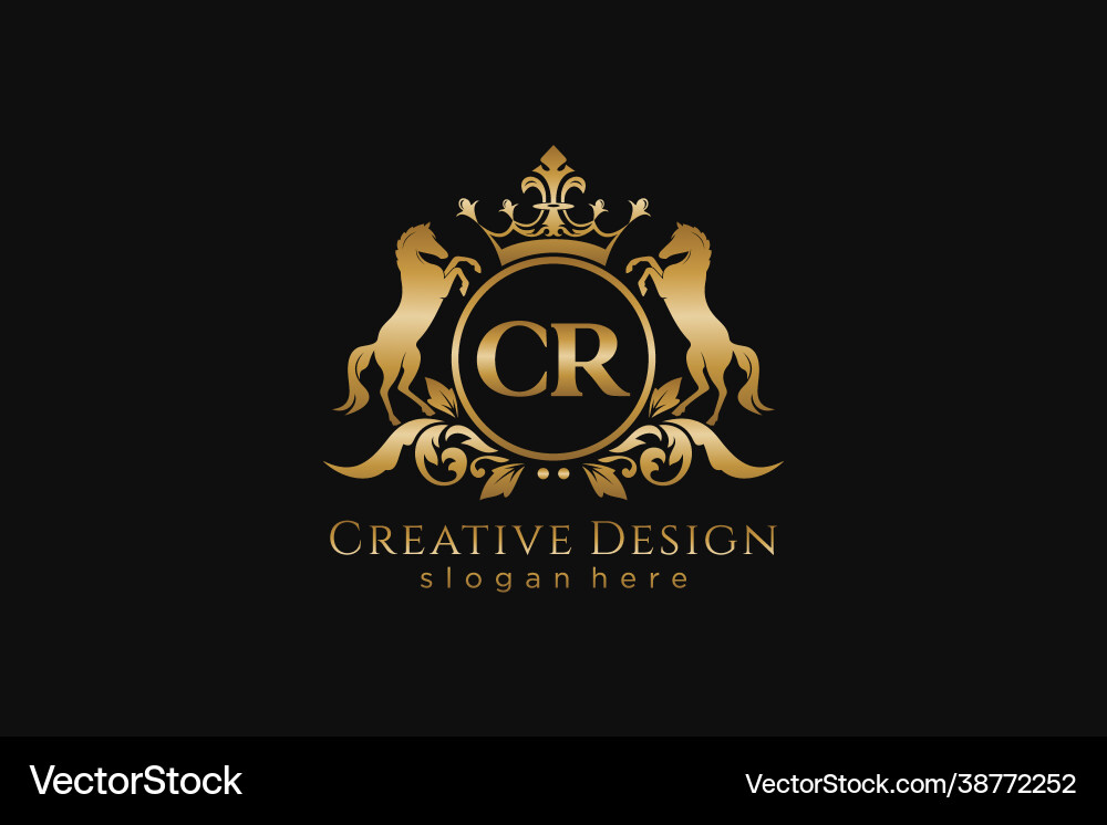 Initial cr retro golden crest with circle and two Initial cr retro golden crest with circle and two vector image