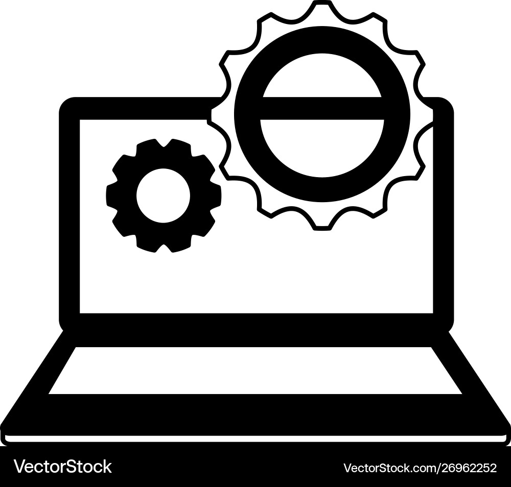 Laptop computer device with gears settings Vector Image