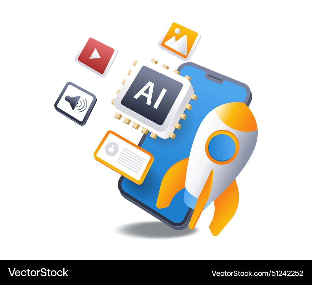 Launching smartphone artificial intelligence vector image