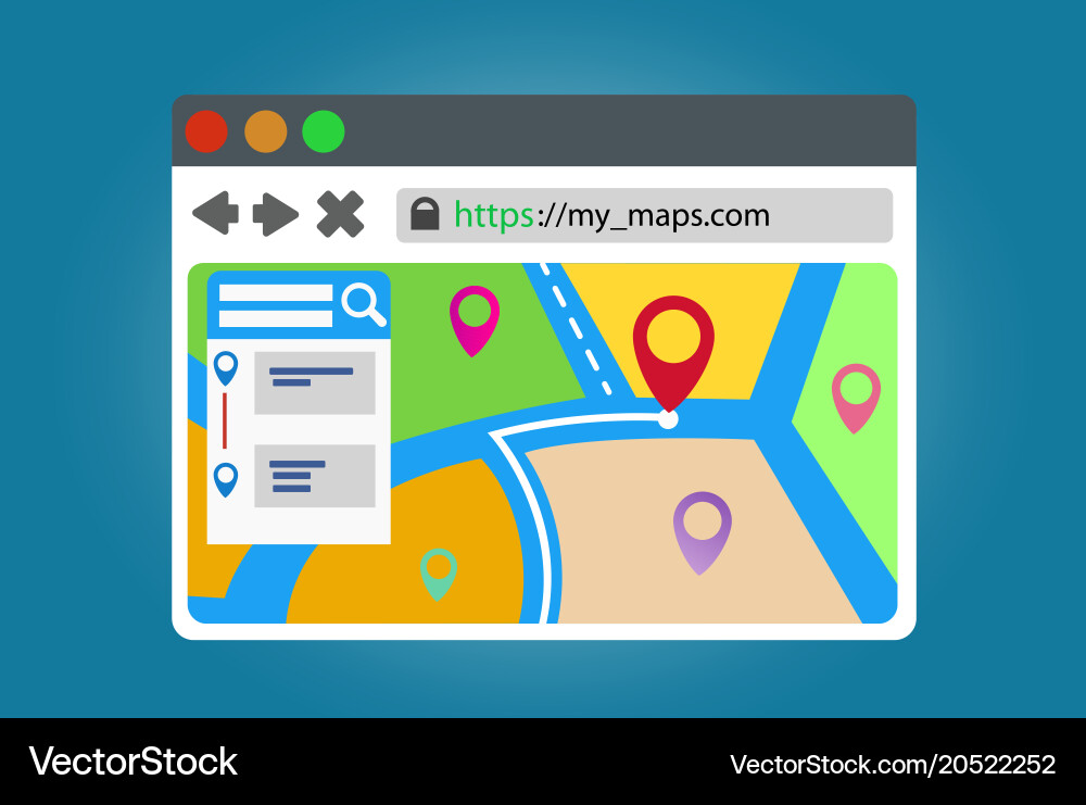 Navigation maps in browser window vector image