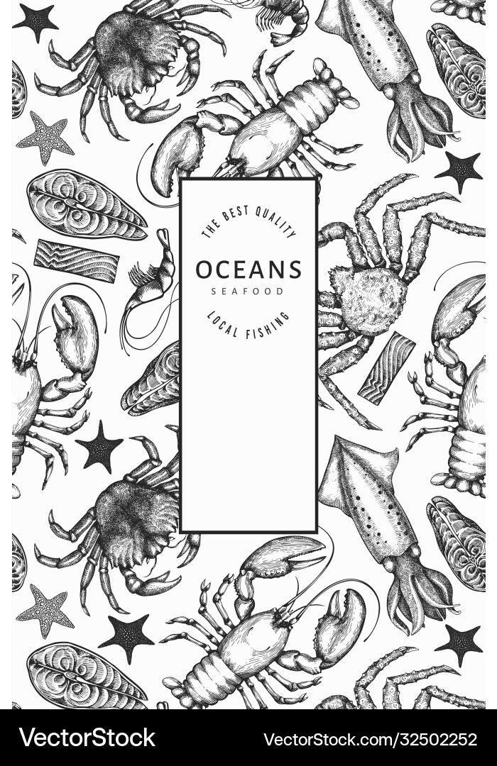 Seafood design template hand drawn Seafood design template hand drawn vector image
