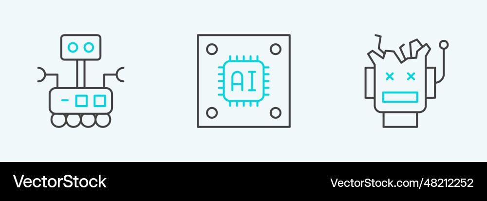 Set line broken robot and processor Set line broken robot and processor vector image