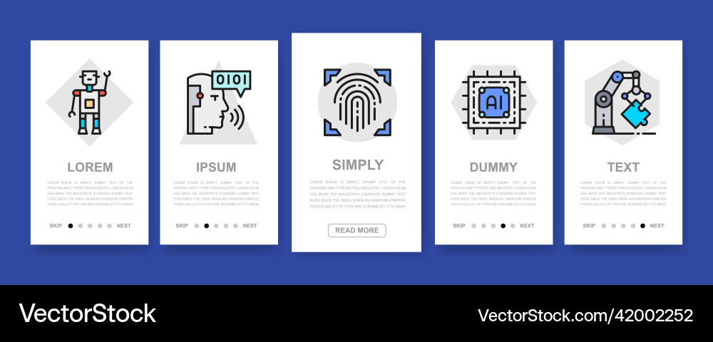 Set of artificial intelligence mobile app screens Set of artificial intelligence mobile app screens vector image