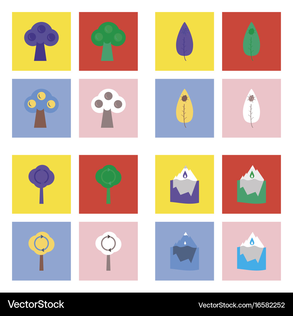 Set of ecology icons on color backgrounds square Vector Image