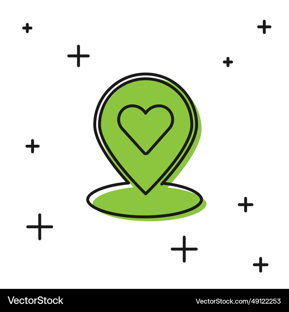 Black map pointer with heart icon isolated vector image