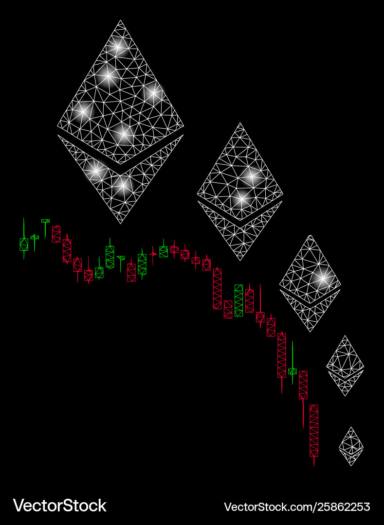 Bright mesh 2d ethereum deflation chart with light Bright mesh 2d ethereum deflation chart with light vector image