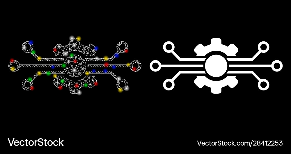Bright mesh network digital tech icon with flash Bright mesh network digital tech icon with flash Vector Image