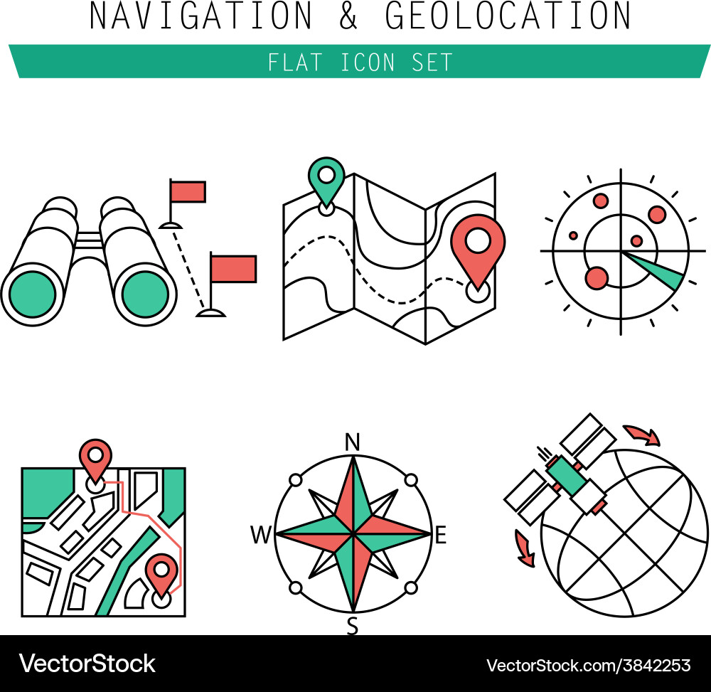 Different navigation icons set with rounded vector image