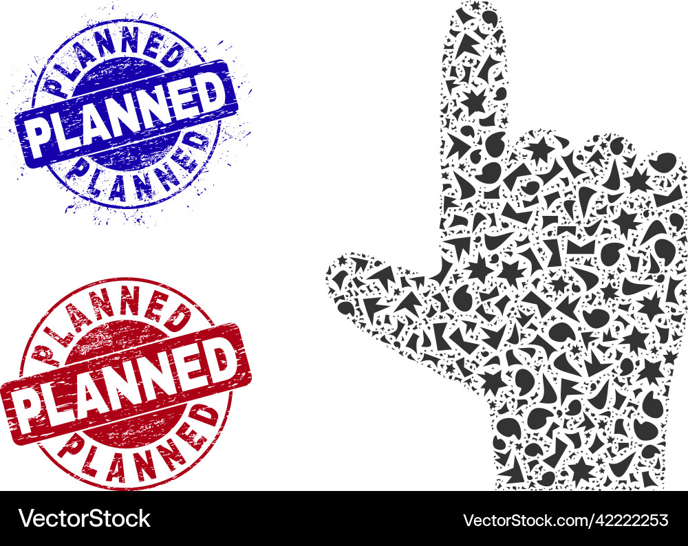 Hand pointer up mosaic of debris with planned Hand pointer up mosaic of debris with planned vector image