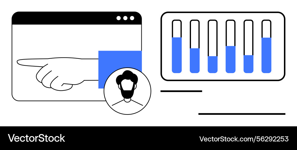 Hand pointing at web browser with user avatar Hand pointing at web browser with user avatar vector image
