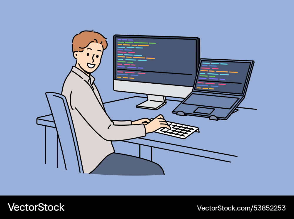 Man Coding am Schreibtisch - Software Developer vektorbild
