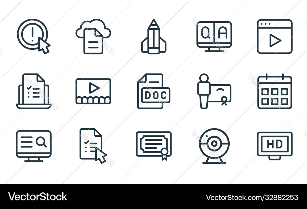 Online learning line icons linear set quality Online learning line icons linear set quality vector image