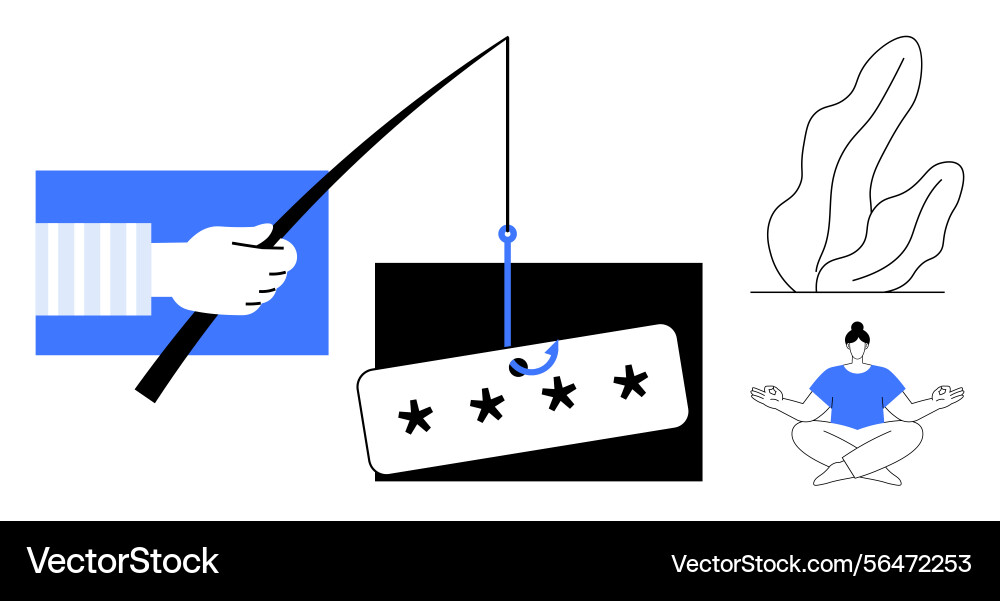 Phishing concept with hooked password Phishing concept with hooked password Vector Image