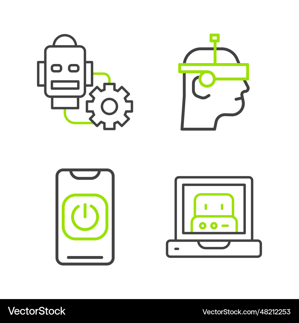 Set line creating robot turn off from phone smart Set line creating robot turn off from phone smart vector image