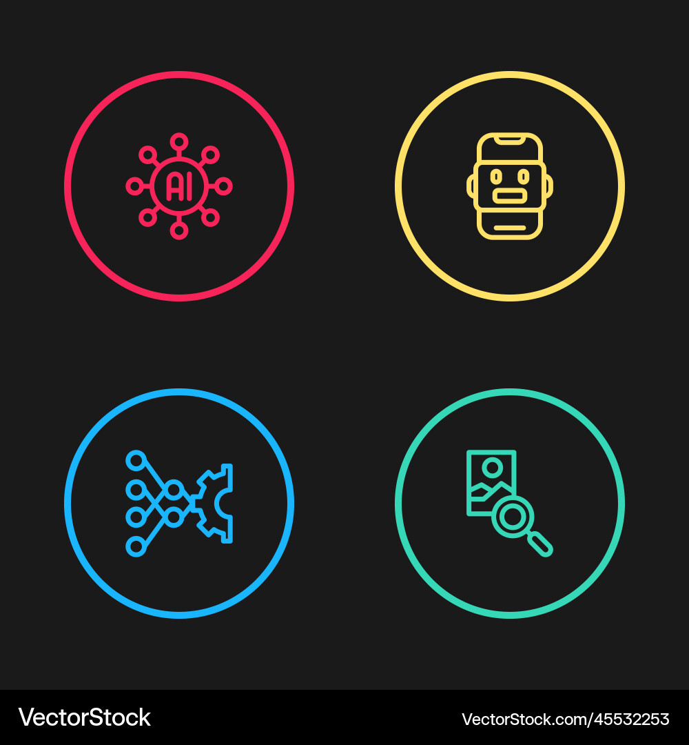 Set line neural network photo retouching chat Set line neural network photo retouching chat vector image