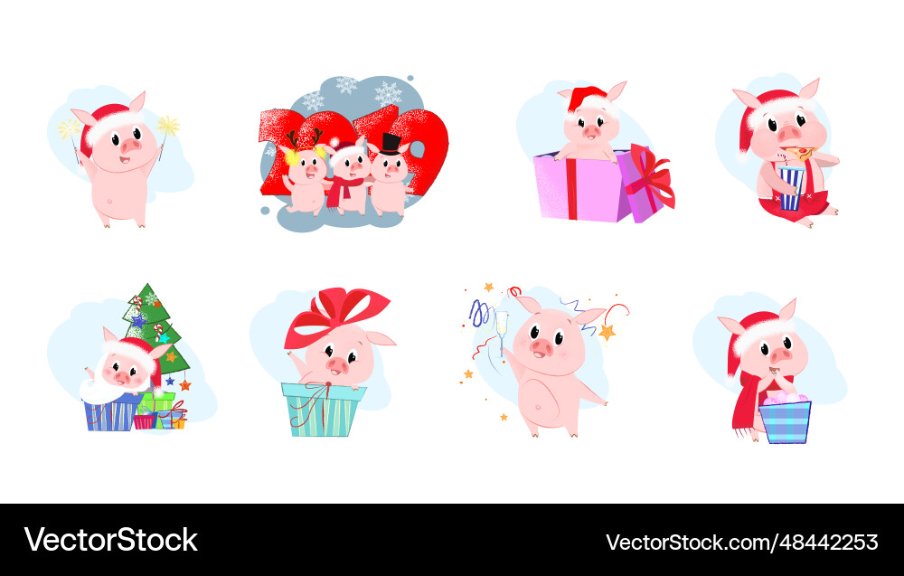 Set with piglet company Vector Image