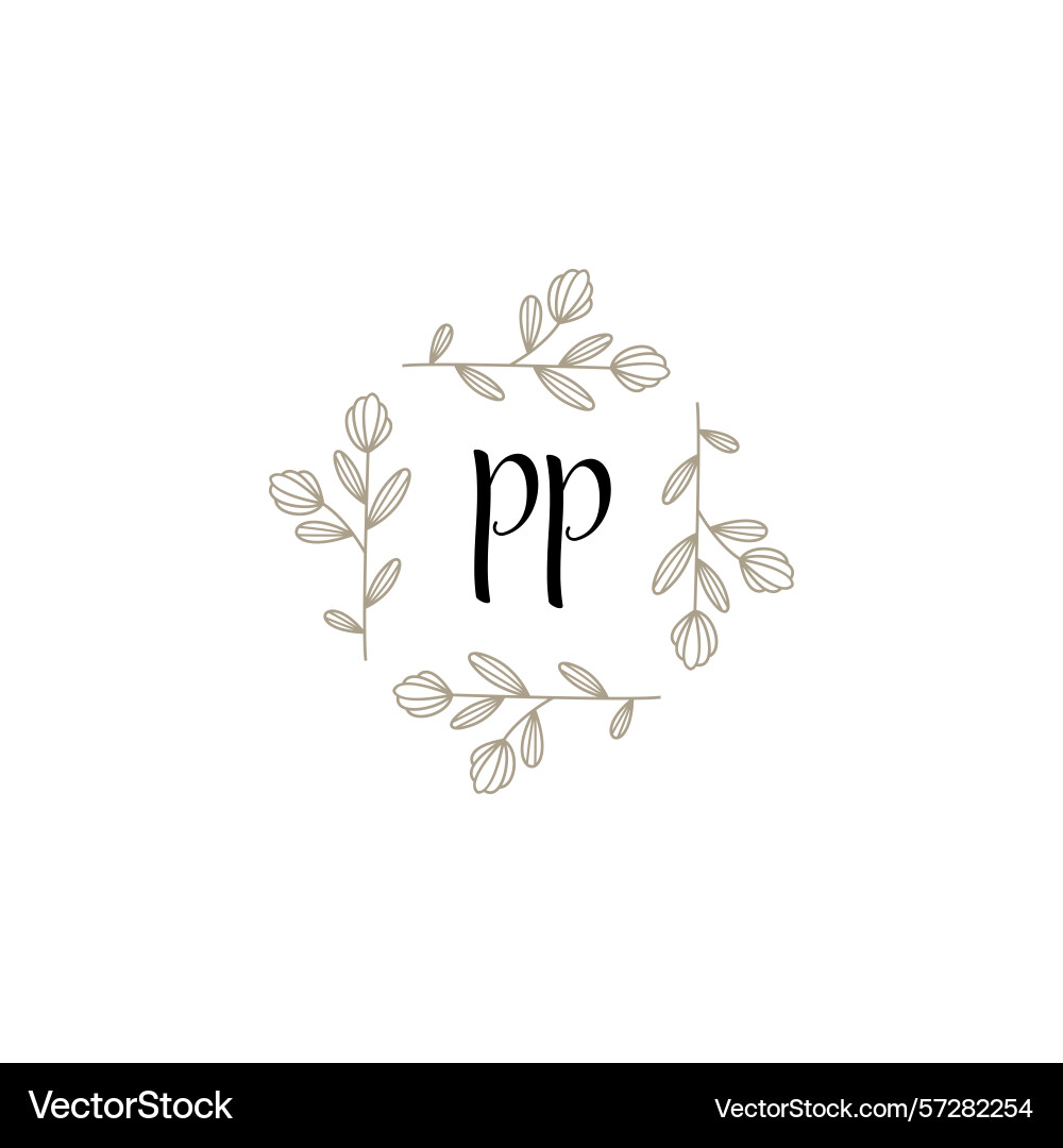 Botanical monogram logos with initial pp Vector Image