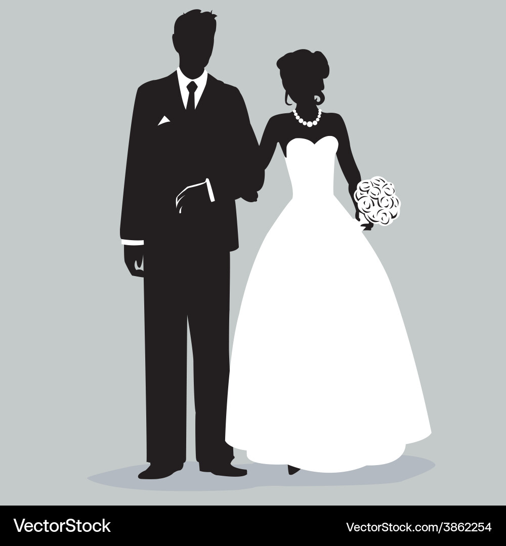 Bride and Groom Silhouette Wedding – Royalty-Free Vector | VectorStock, image size:1000x1080
