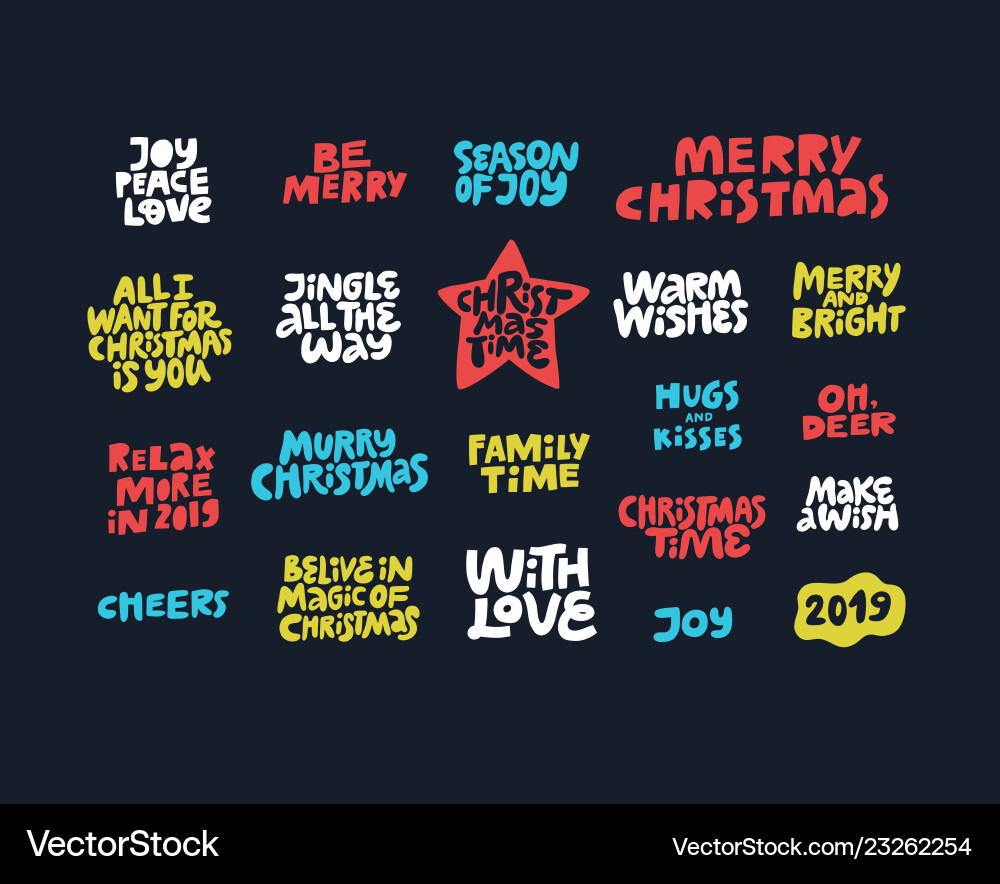 Christmas wishes quotes hand drawn lettering set Christmas wishes quotes hand drawn lettering set vector image