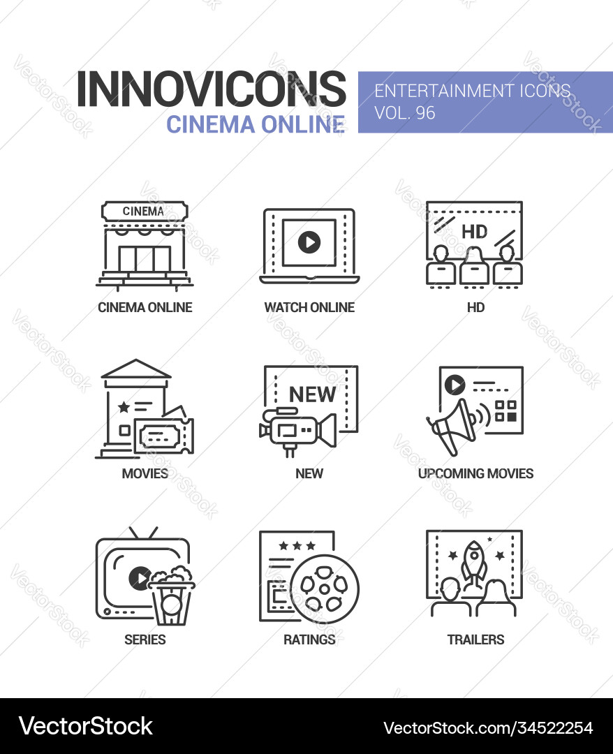 Cinema online - line design style icons set Cinema online - line design style icons set vector image
