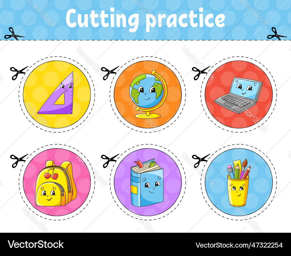 Cutting practice educational activity worksheet Cutting practice educational activity worksheet vector image