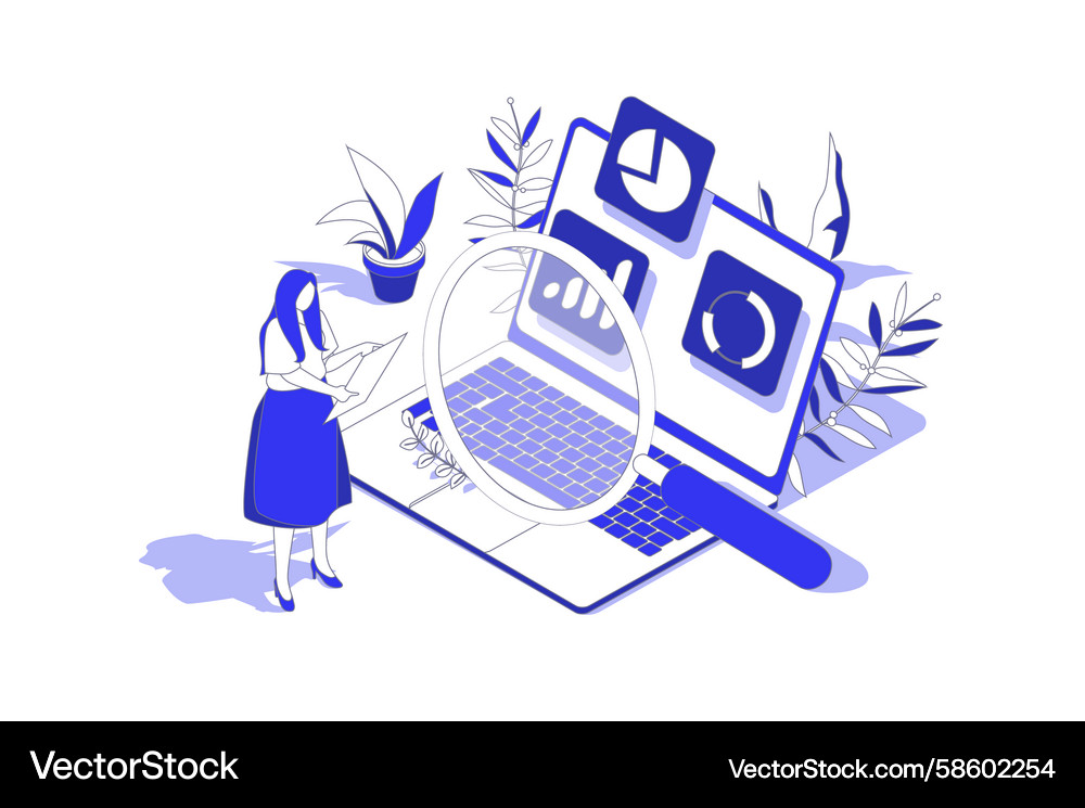 Data analysis 3d isometric concept in isometry Vector Image