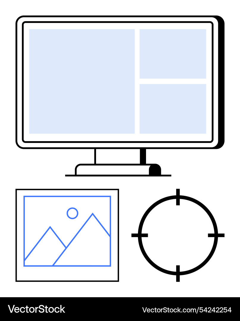Flat Design Computer Monitor mit Bildrahmen Flat Design Computer Monitor mit Bildrahmen vektorbild