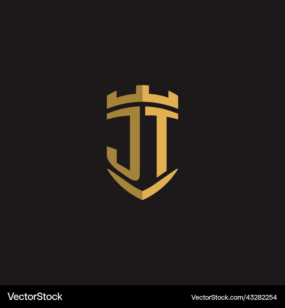 Initials jt logo monogram with shield style design vector image