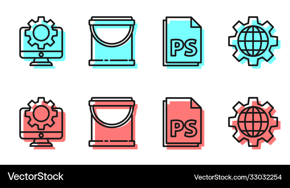Set line ps file document computer monitor Set line ps file document computer monitor vector image