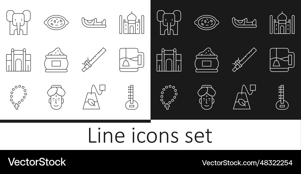 Set Linie Sitar Tasse Tee mit Tasche indian Set Linie Sitar Tasse Tee mit Tasche indian vektorbild