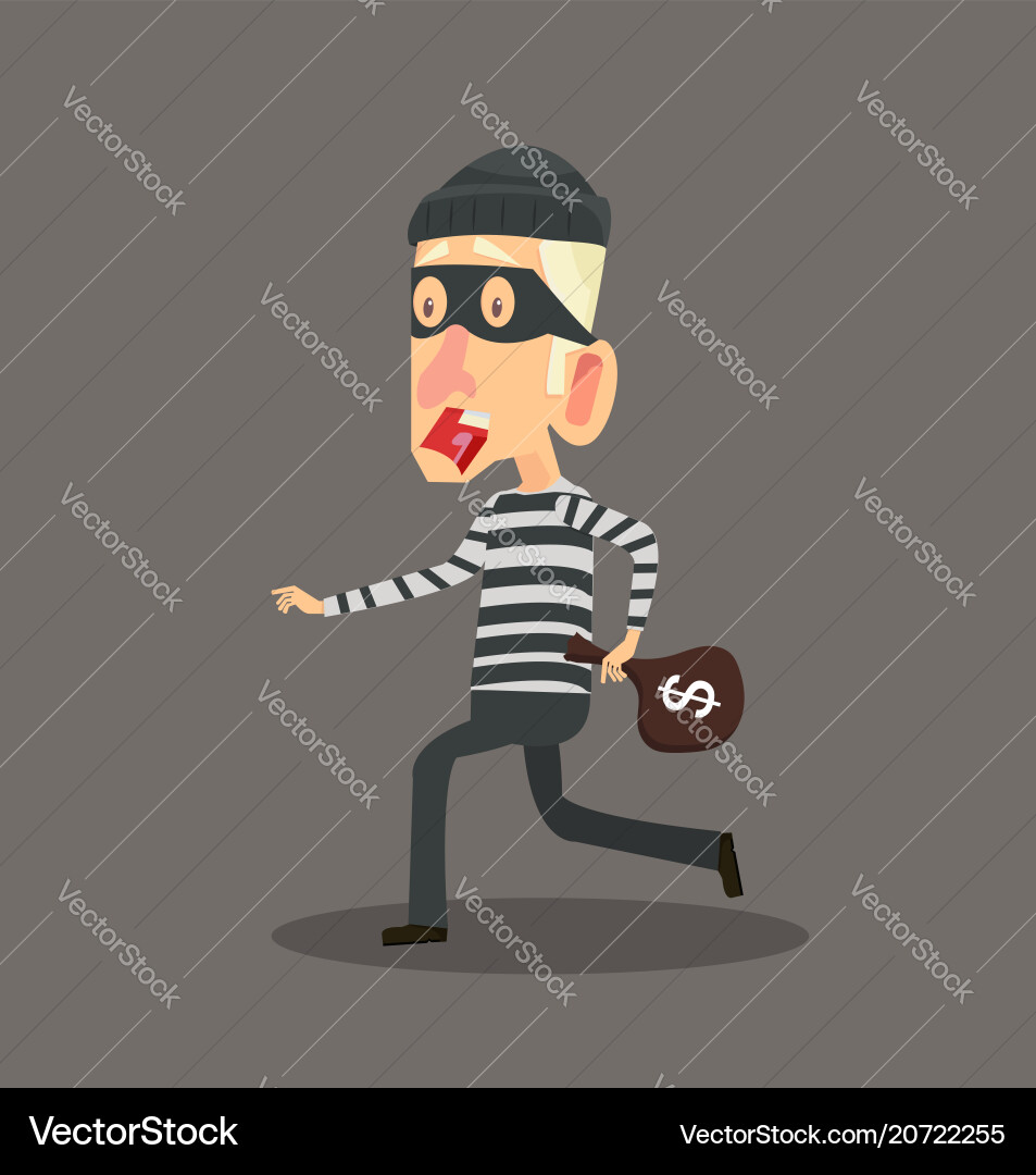 Character design thief stealing with bag of money Character design thief stealing with bag of money vector image