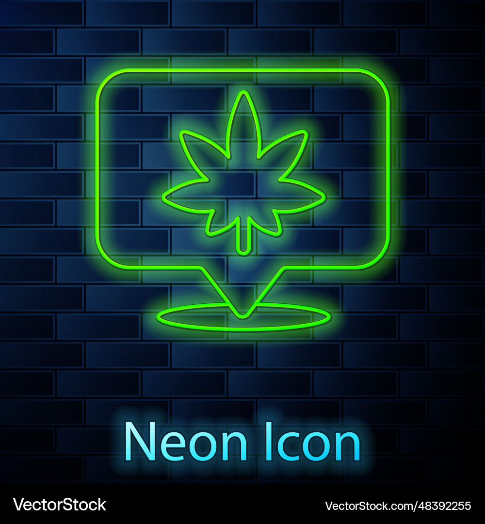 Glowing neon line map pointer and marijuana Glowing neon line map pointer and marijuana Vector Image