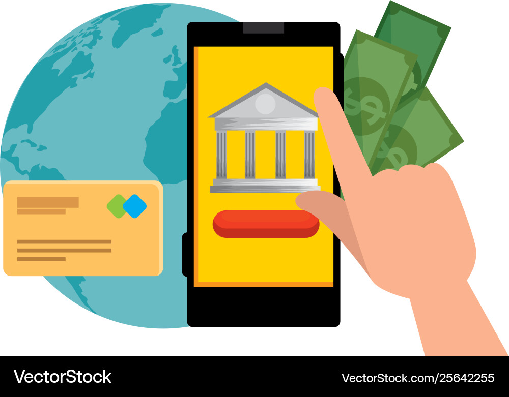 Hand using smartphone with ecommerce application Hand using smartphone with ecommerce application vector image