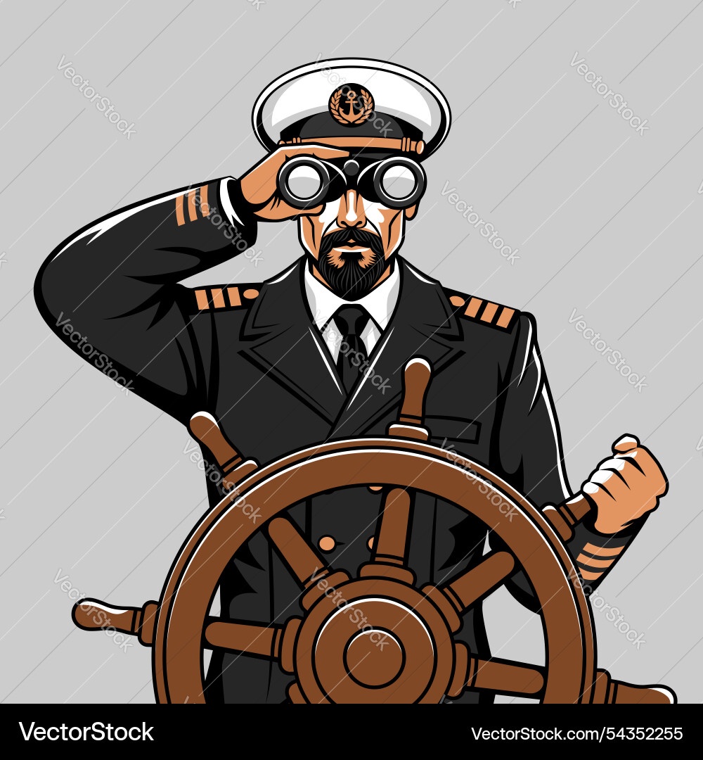 Man in captain uniform looking through binoculars Man in captain uniform looking through binoculars vector image