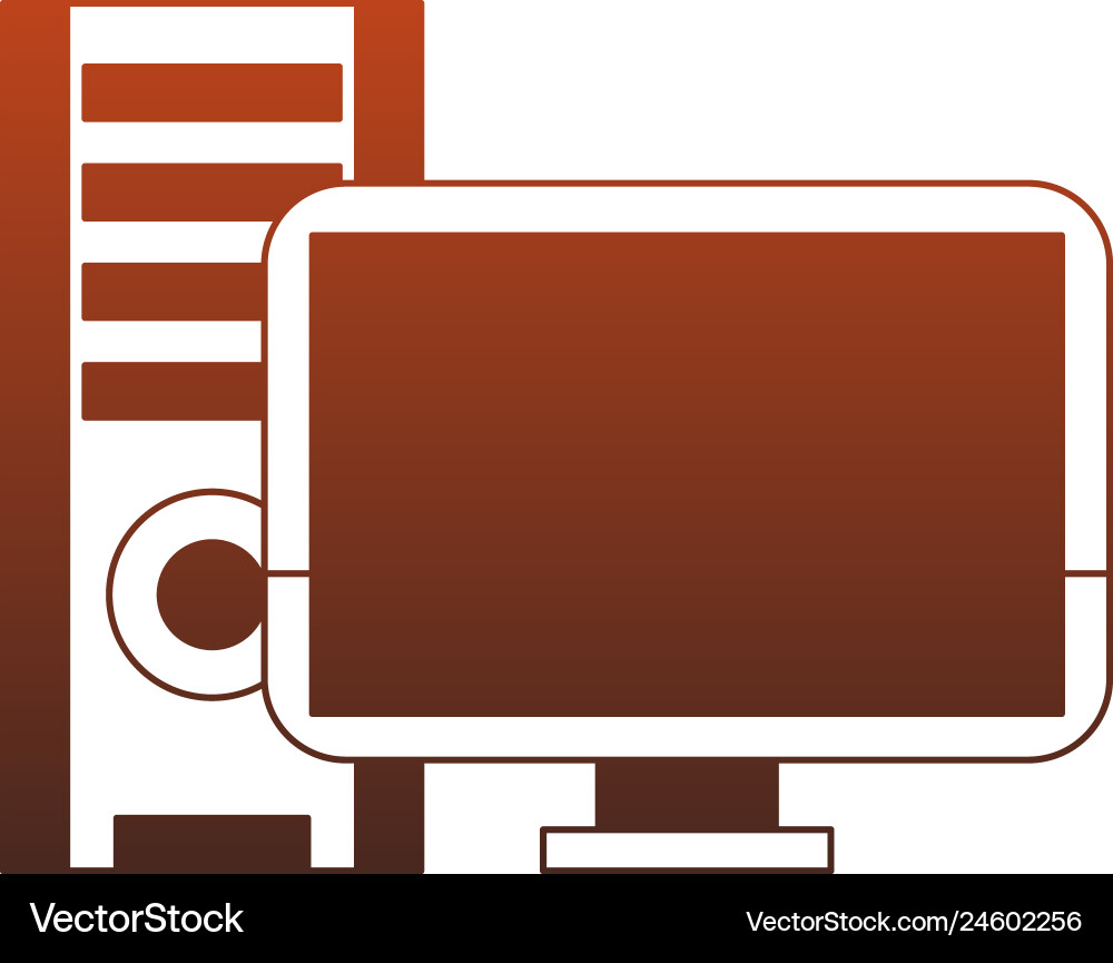 Desk computer with cpu red lines vector image