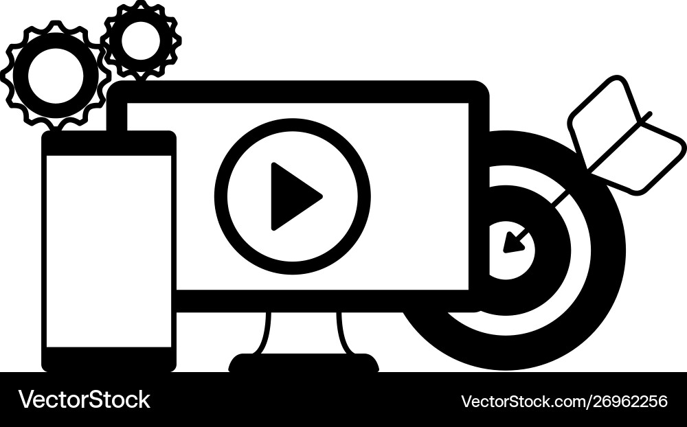 Desktop computer with target and smartphone Vector Image