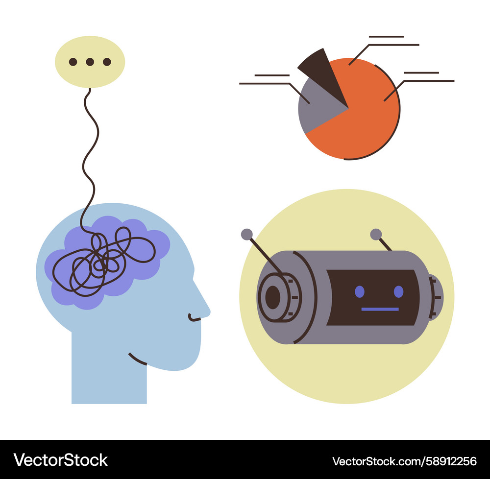 Human brain thinking with ai robot and data Human brain thinking with ai robot and data Vector Image