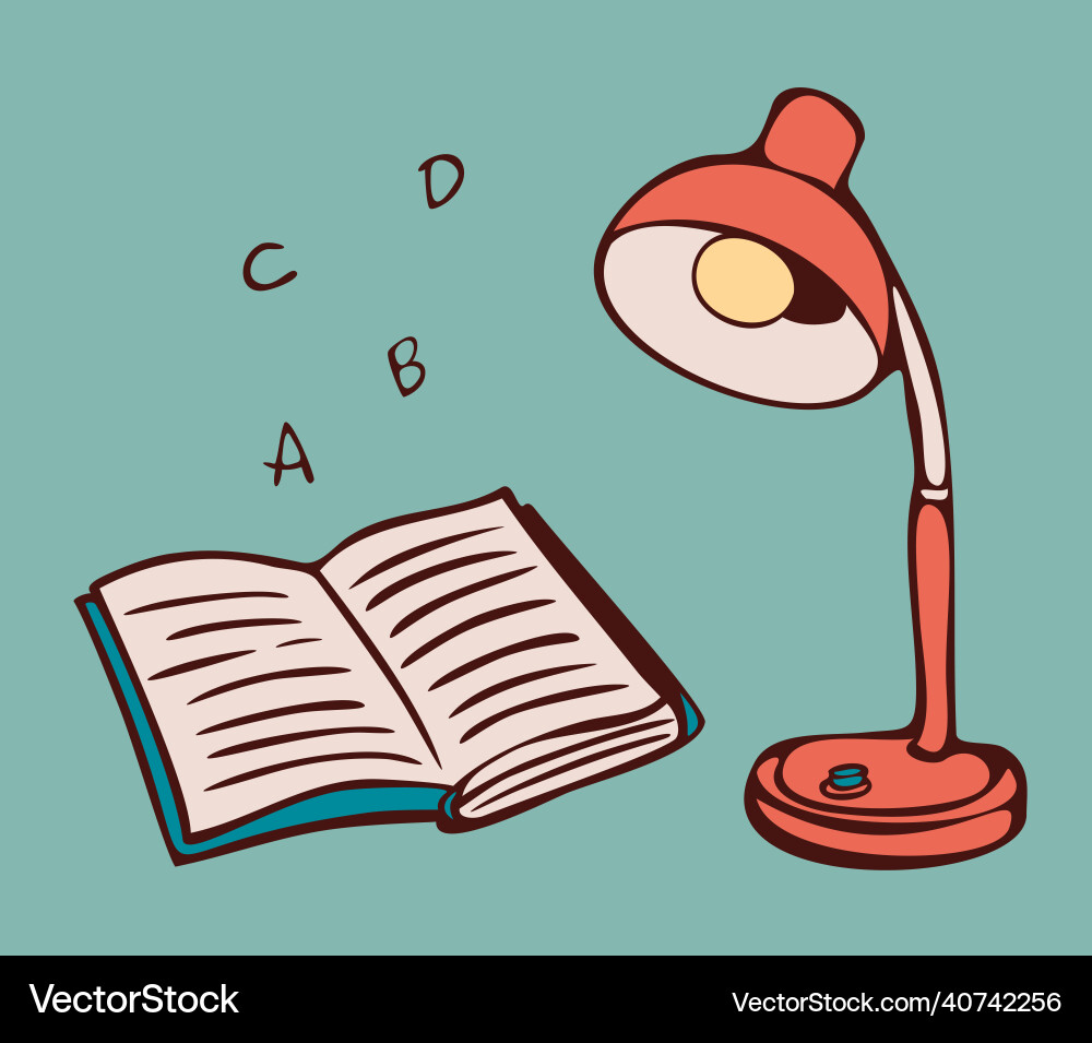 Table lamp open book and letters design Table lamp open book and letters design Vector Image