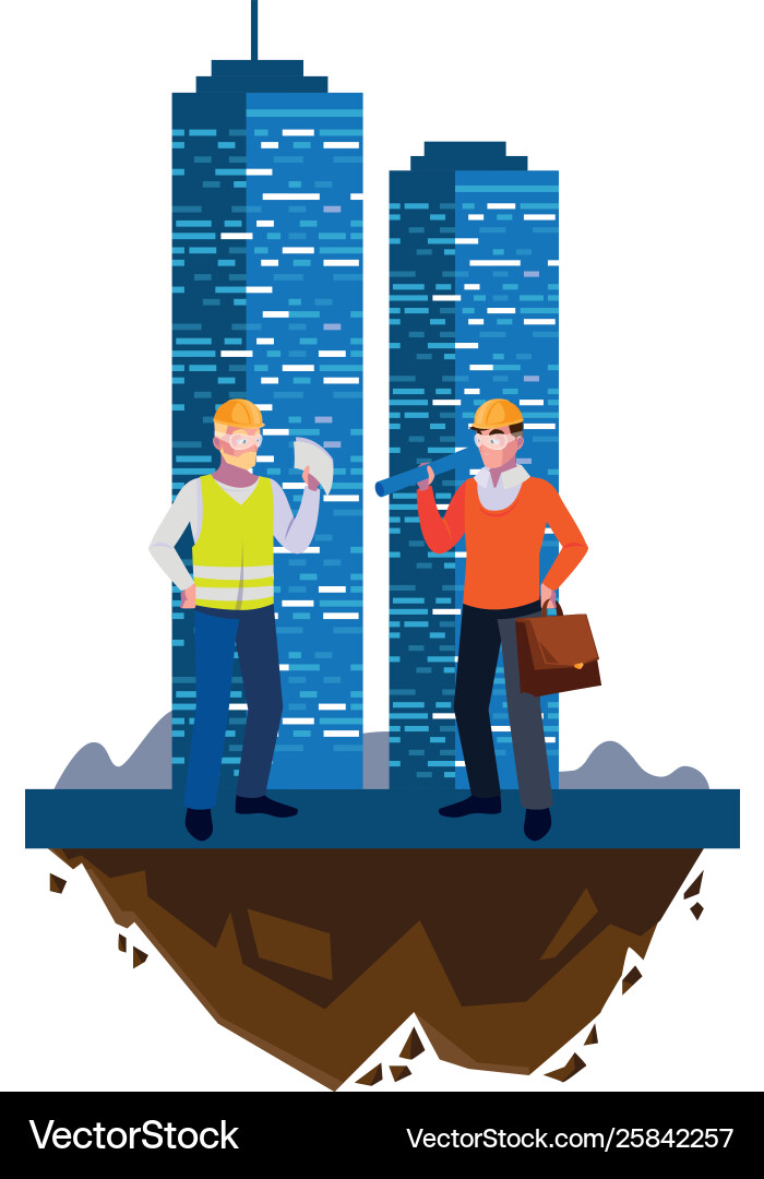 Architect builder with constructor workers Architect builder with constructor workers Vector Image