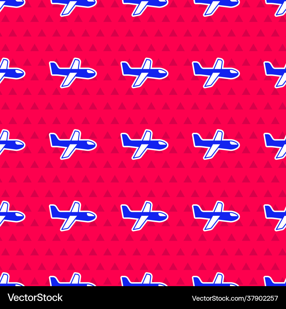 Blue plane icon isolated seamless pattern on red Vector Image